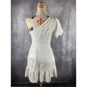 Urban Outfitters Dress Small Eyelet Embroidered Asymmetrical White Side Zip
